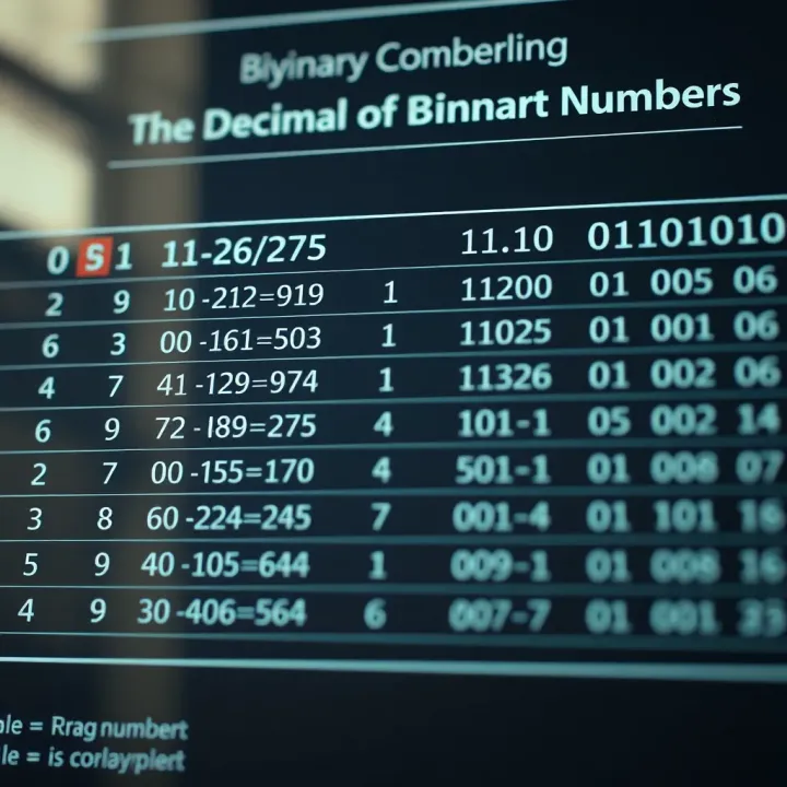 Comparison chart demonstrating conversion between decimal and binary numbers with examples