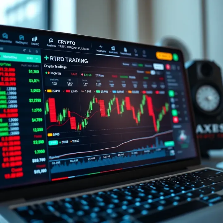 Online trading platform interface displaying crypto coins, charts, and trading options