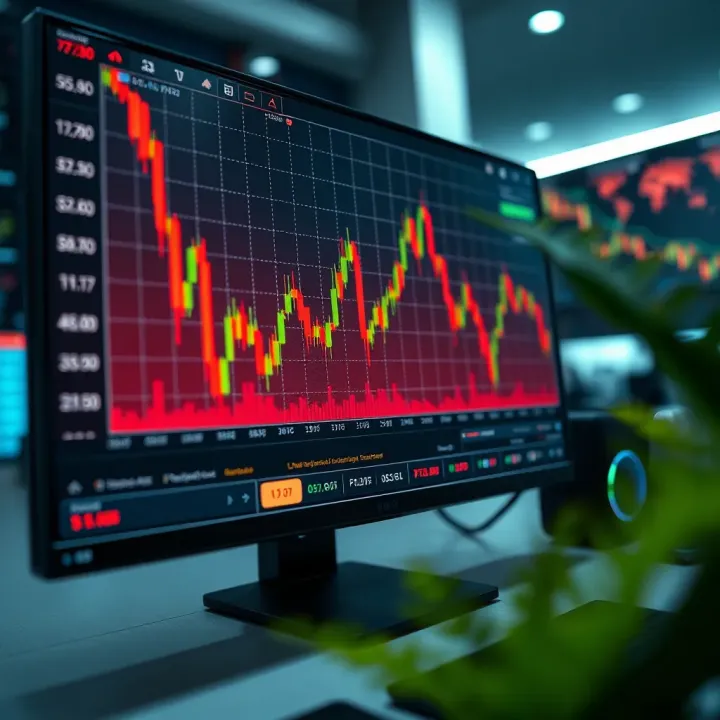Graph showing currency trading trends on a computer screen