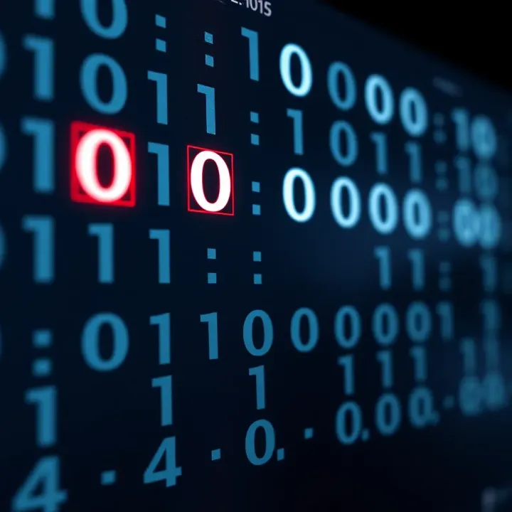 Example of dividing binary numbers with highlighted quotient and remainder in digital format