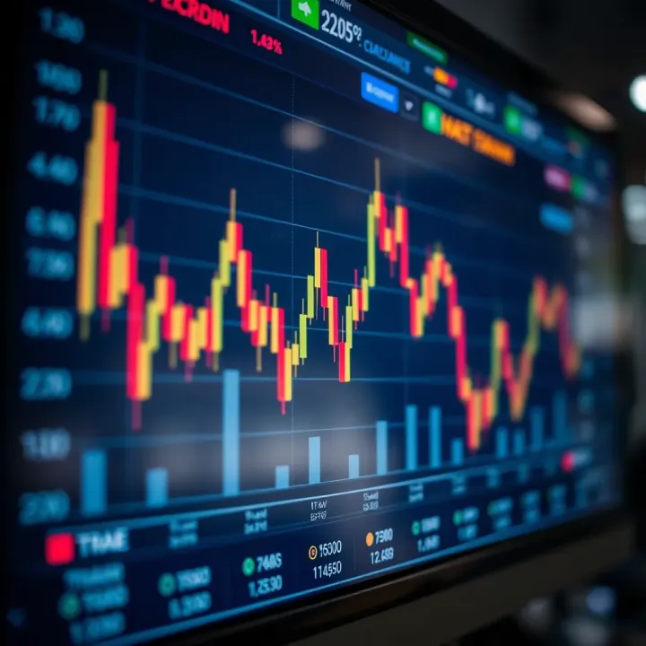 Graph showing currency exchange rate fluctuations on a digital trading platform