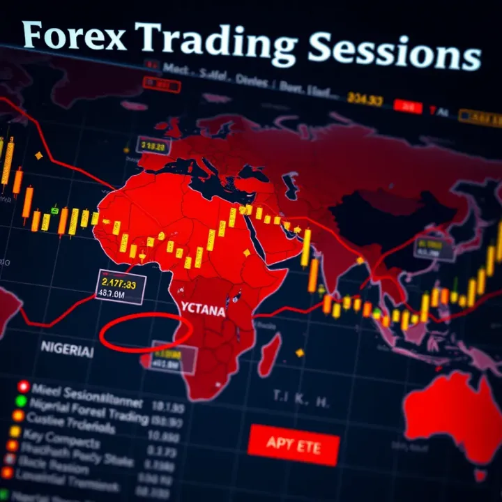 Map highlighting key forex market sessions with emphasis on Nigerian trading times