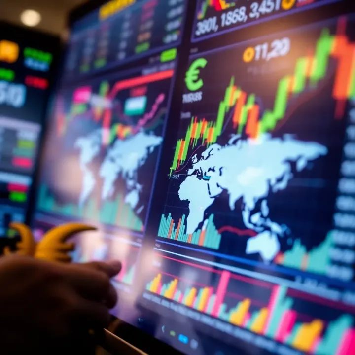 Illustration of diverse financial charts and global currency symbols representing forex trading dynamics
