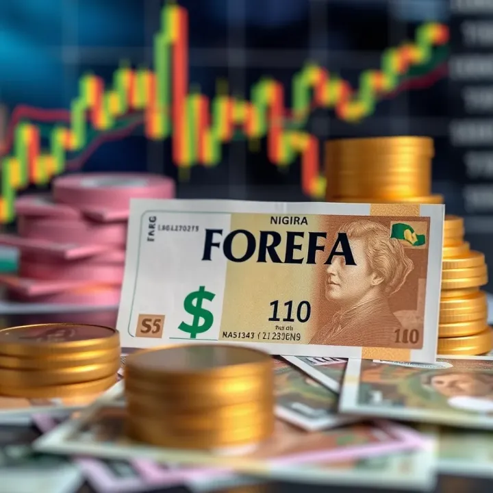 Conceptual illustration of forex trading charts and currency symbols with Nigerian Naira sign