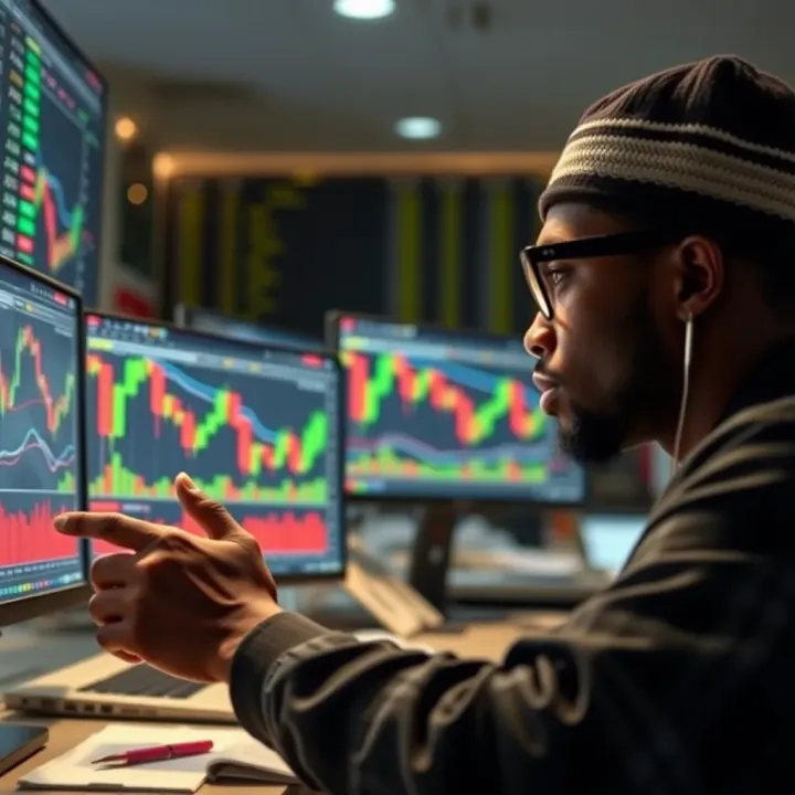 Nigerian trader analyzing forex market charts and indicators