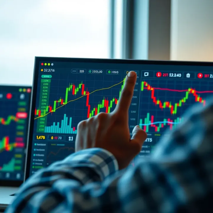 Illustration of a digital trading platform dashboard showing signal alerts and market data