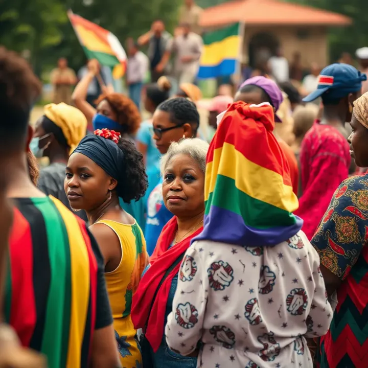 Community gathering symbolizing support and inclusion with diverse individuals united in a vibrant environment