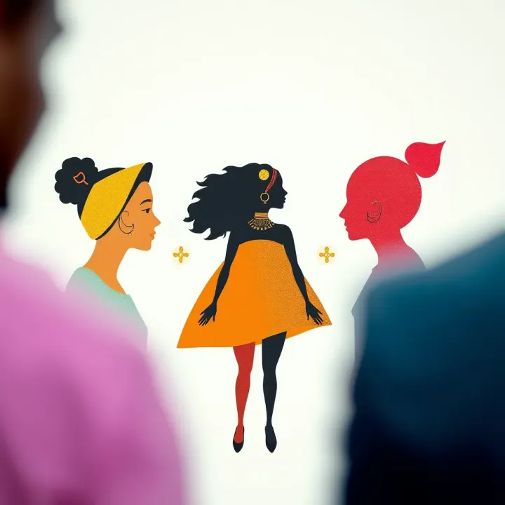 Illustration representing gender diversity with abstract colorful shapes blending traditional gender symbols