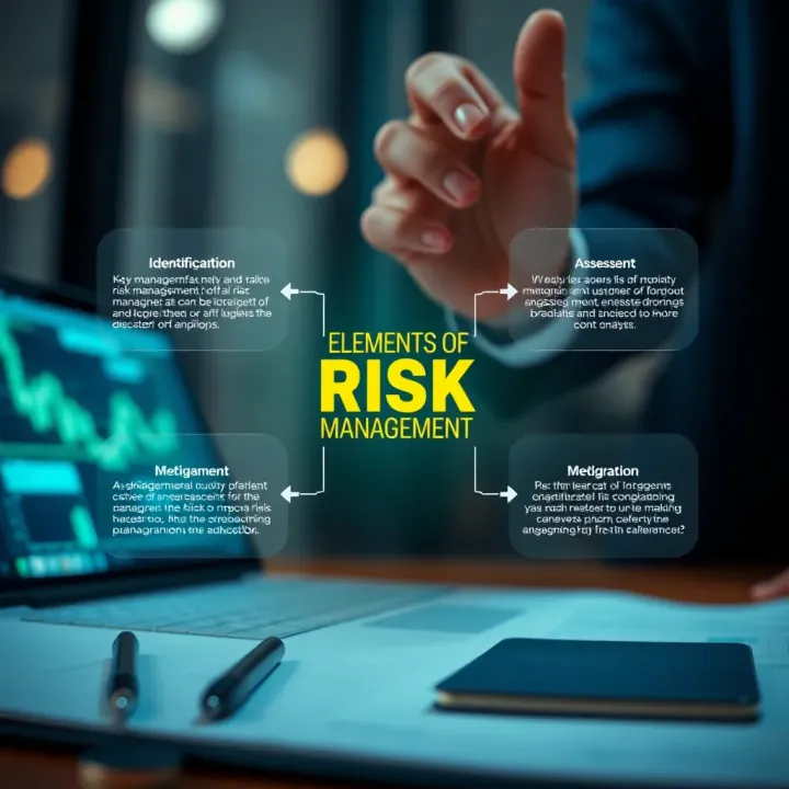 Diagram showing key elements of risk management including identification, assessment, and mitigation strategies