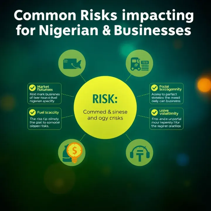 Diagram illustrating various types of risks faced by Nigerian businesses including market fluctuations, fuel scarcity, and currency volatility